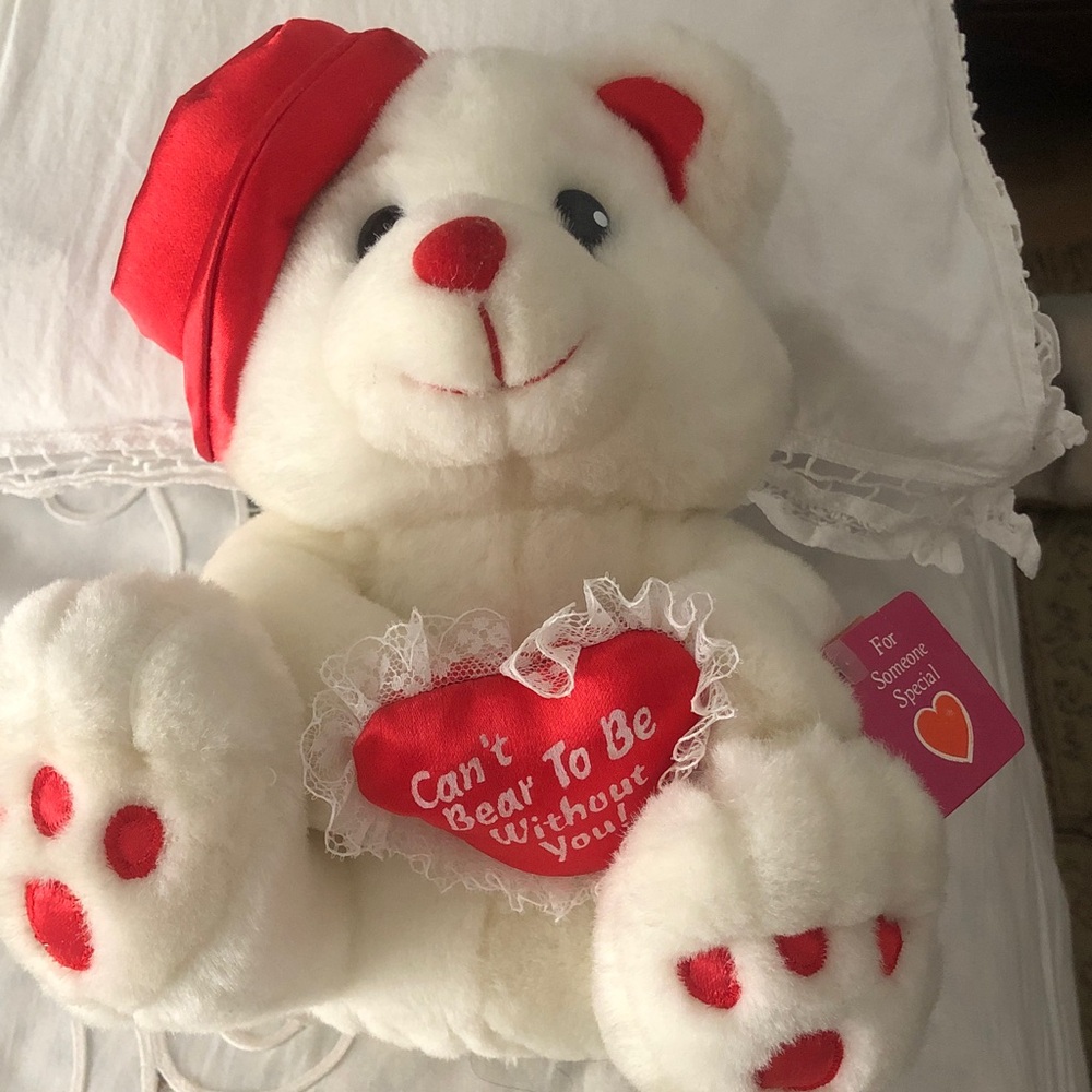 White Plush Teddy Bear with Red Heart Accent - Kids Accessories